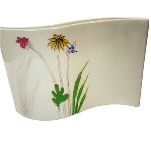 Barbara Baatz Iris Art Nouveau Vase Cream Porcelain Botanical Wave Shape Vintage